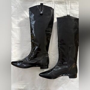 Te Casan Black Patent Leather Lace-Up Knee-High Boots (Brand New)
